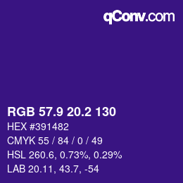 カラーコード: RGB 57.9 20.2 130 | qconv.com