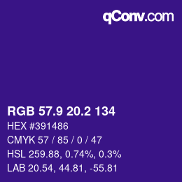 カラーコード: RGB 57.9 20.2 134 | qconv.com