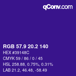 カラーコード: RGB 57.9 20.2 140 | qconv.com