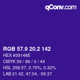 カラーコード: RGB 57.9 20.2 142 | qconv.com