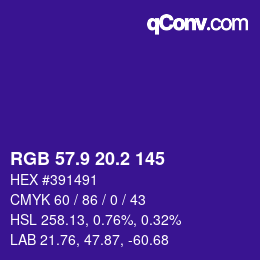 カラーコード: RGB 57.9 20.2 145 | qconv.com