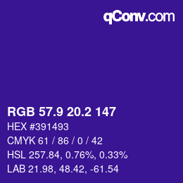 カラーコード: RGB 57.9 20.2 147 | qconv.com