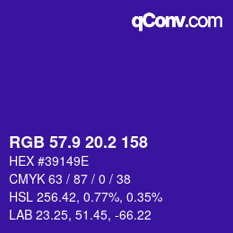 カラーコード: RGB 57.9 20.2 158 | qconv.com