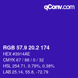 カラーコード: RGB 57.9 20.2 174 | qconv.com