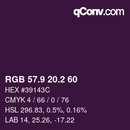Color code: RGB 57.9 20.2 60 | qconv.com