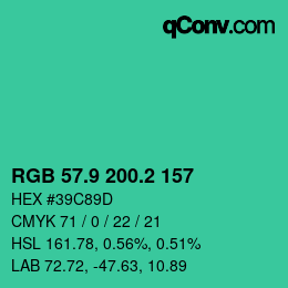 カラーコード: RGB 57.9 200.2 157 | qconv.com