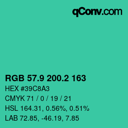 カラーコード: RGB 57.9 200.2 163 | qconv.com