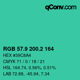 カラーコード: RGB 57.9 200.2 164 | qconv.com