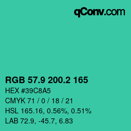 カラーコード: RGB 57.9 200.2 165 | qconv.com