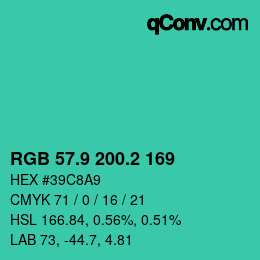 カラーコード: RGB 57.9 200.2 169 | qconv.com