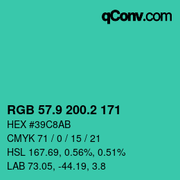 カラーコード: RGB 57.9 200.2 171 | qconv.com
