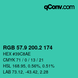 カラーコード: RGB 57.9 200.2 174 | qconv.com