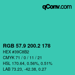 Color code: RGB 57.9 200.2 178 | qconv.com