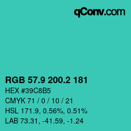 カラーコード: RGB 57.9 200.2 181 | qconv.com