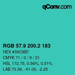 カラーコード: RGB 57.9 200.2 183 | qconv.com