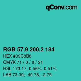 カラーコード: RGB 57.9 200.2 184 | qconv.com