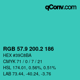 カラーコード: RGB 57.9 200.2 186 | qconv.com