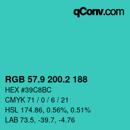 カラーコード: RGB 57.9 200.2 188 | qconv.com