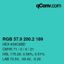 カラーコード: RGB 57.9 200.2 189 | qconv.com