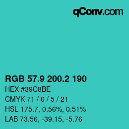 カラーコード: RGB 57.9 200.2 190 | qconv.com