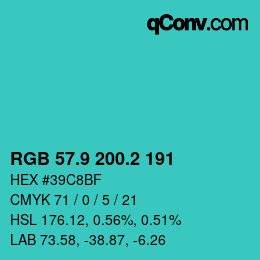 カラーコード: RGB 57.9 200.2 191 | qconv.com