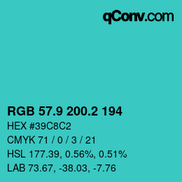 カラーコード: RGB 57.9 200.2 194 | qconv.com