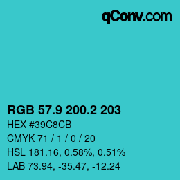 Color code: RGB 57.9 200.2 203 | qconv.com