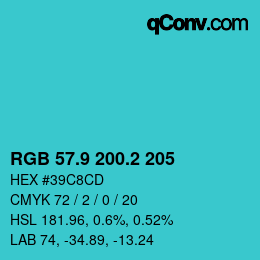 カラーコード: RGB 57.9 200.2 205 | qconv.com