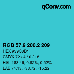 カラーコード: RGB 57.9 200.2 209 | qconv.com