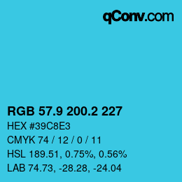 カラーコード: RGB 57.9 200.2 227 | qconv.com