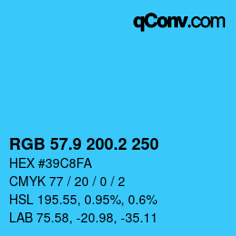 カラーコード: RGB 57.9 200.2 250 | qconv.com
