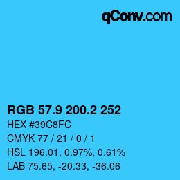 Color code: RGB 57.9 200.2 252 | qconv.com