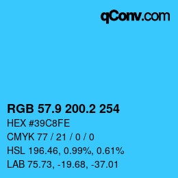 カラーコード: RGB 57.9 200.2 254 | qconv.com