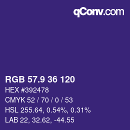 カラーコード: RGB 57.9 36 120 | qconv.com