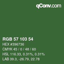 カラーコード: RGB 57 103 54 | qconv.com