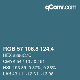 カラーコード: RGB 57 108.8 124.4 | qconv.com