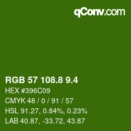 カラーコード: RGB 57 108.8 9.4 | qconv.com
