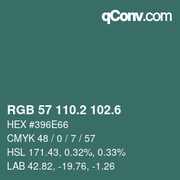 カラーコード: RGB 57 110.2 102.6 | qconv.com