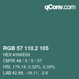 カラーコード: RGB 57 110.2 105 | qconv.com
