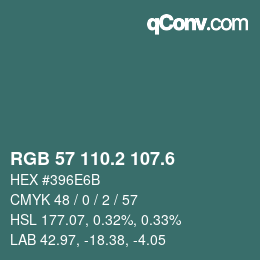 カラーコード: RGB 57 110.2 107.6 | qconv.com