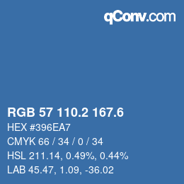 カラーコード: RGB 57 110.2 167.6 | qconv.com
