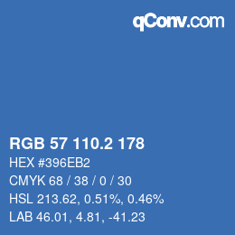 カラーコード: RGB 57 110.2 178 | qconv.com