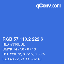 カラーコード: RGB 57 110.2 222.6 | qconv.com