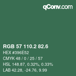 カラーコード: RGB 57 110.2 82.6 | qconv.com