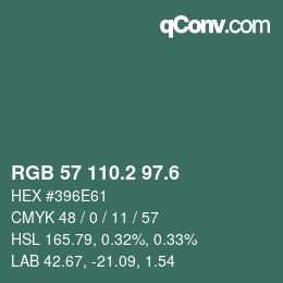 カラーコード: RGB 57 110.2 97.6 | qconv.com