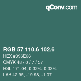 カラーコード: RGB 57 110.6 102.6 | qconv.com