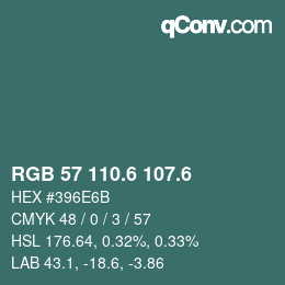 カラーコード: RGB 57 110.6 107.6 | qconv.com