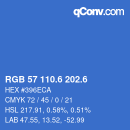 カラーコード: RGB 57 110.6 202.6 | qconv.com