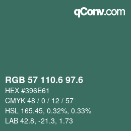 カラーコード: RGB 57 110.6 97.6 | qconv.com
