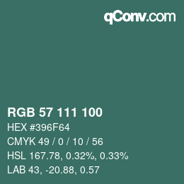 Color code: RGB 57 111 100 | qconv.com